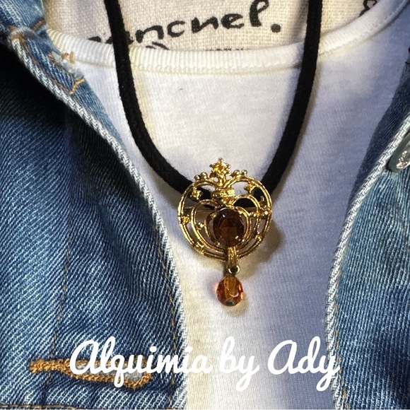 VINTAGE ART DECO BROOCH BLACK CORD PENDANT NECKLACE - Picture 1 of 3